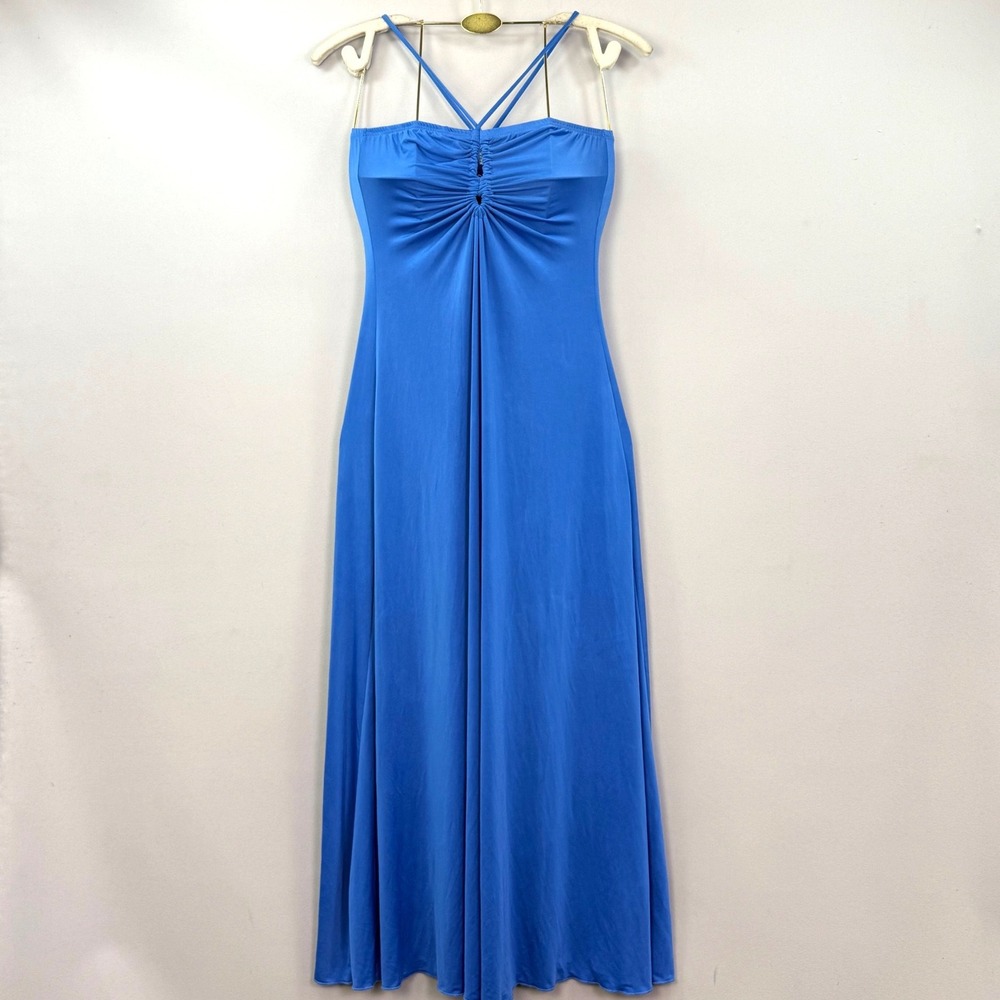 Sincerely Jules Blue Ruched Keyhole Cross Back Maxi Dress Size L